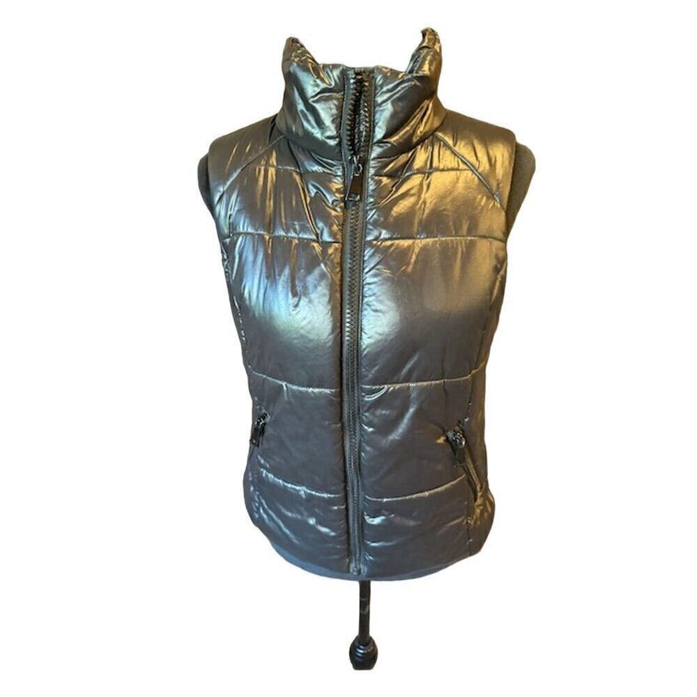 Avec Les Filles Glossy Grey Puffer Vest High Collar Women’s Size XS